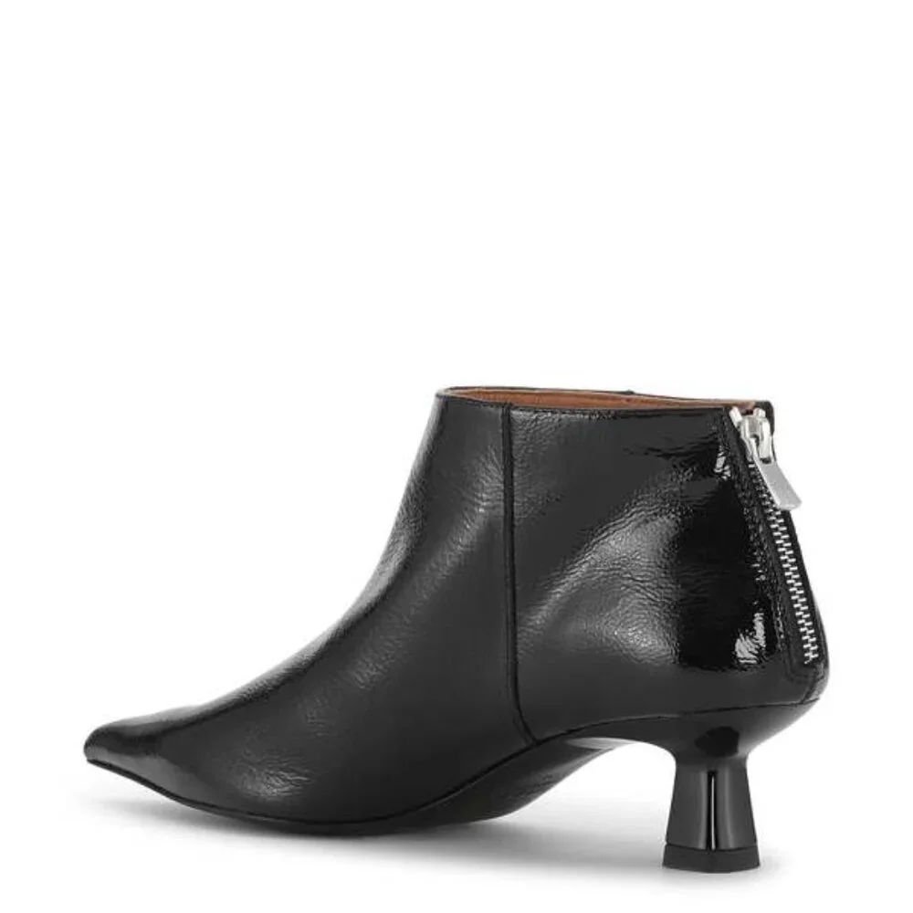 New Ganni Soft Pointy Crop Naplack Back Zip Kitten Heel Black Boots Size 8 US - Picture 5 of 9